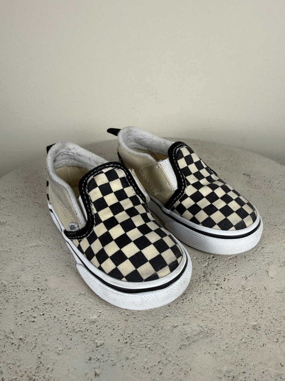 Vans Black and Cream Checkerboard Kids Slip-On Shoes
